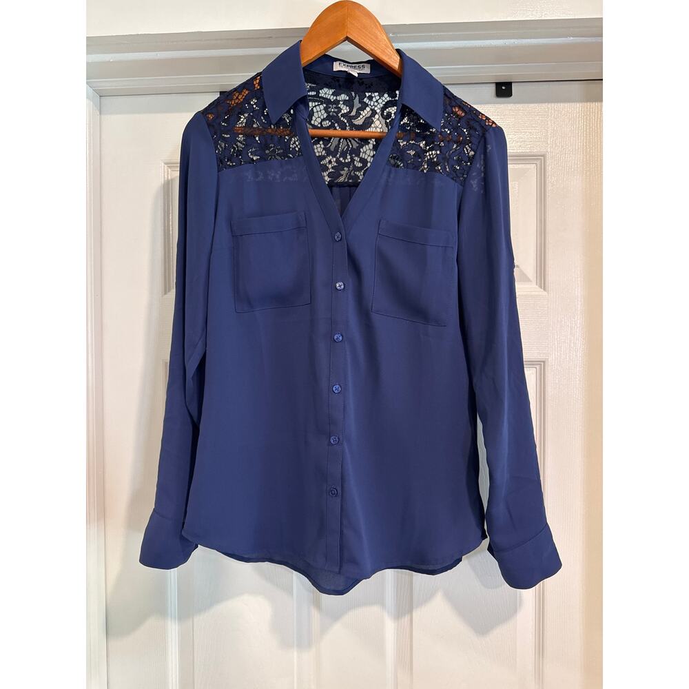 Express The Portofino Shirt Slim Fit Navy with Lace Upper Size S